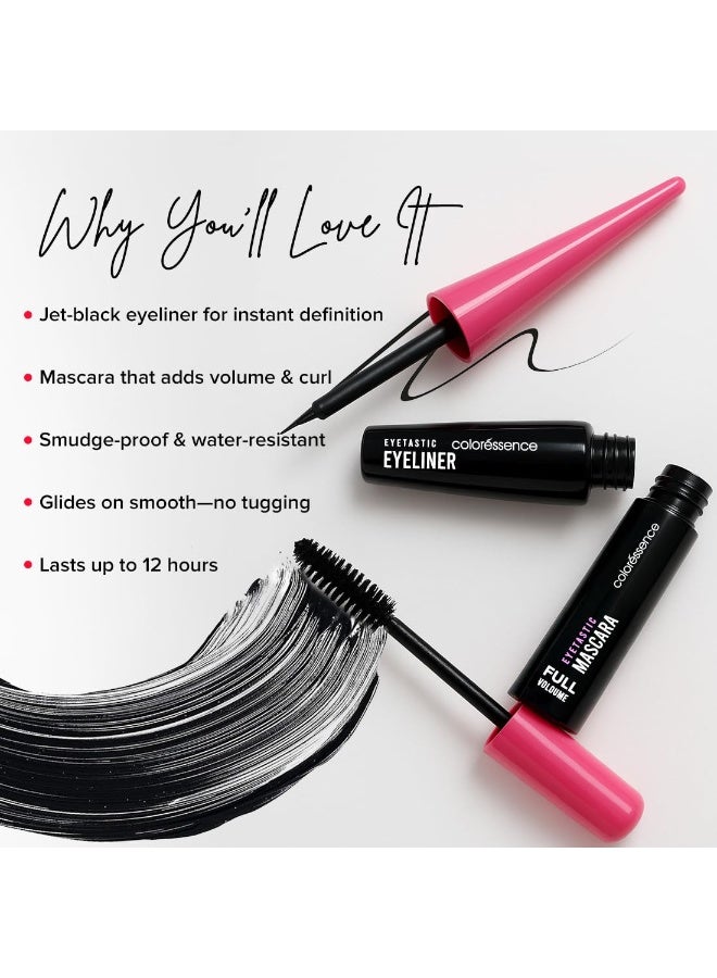Coloressence Eyetastic Eyeliner, Mascara Combo Set | Smudge Proof | Lasts Upto 12hrs | Waterproof | Full Volumizing | Double Impact, One Look - Image 3